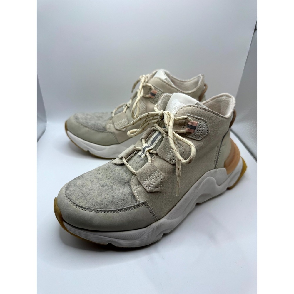 Sorel Kinetic RNEGD Caribou Women 7 Chalk Canoe Faux Fur Waterproof Sneaker Boot